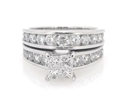 Previously Owned Princess-Cut Quad Diamond Bridal Set 3 ct tw 14K White Gold Size 9.75