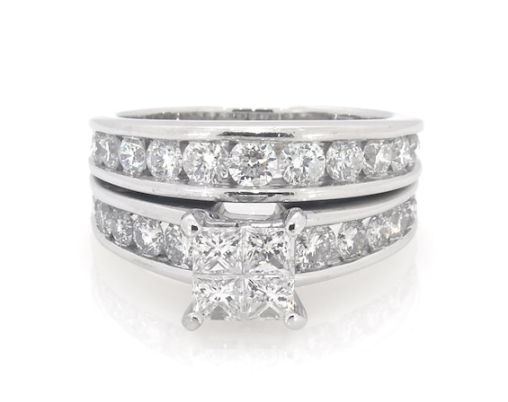 Previously Owned Princess-Cut Quad Diamond Bridal Set 3 ct tw 14K White Gold Size 9.75