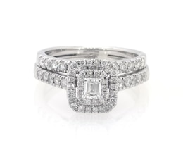 Previously Owned Emerald-Cut Diamond Double Halo Bridal Set 3/4 ct tw 10K White Gold Size 5.25