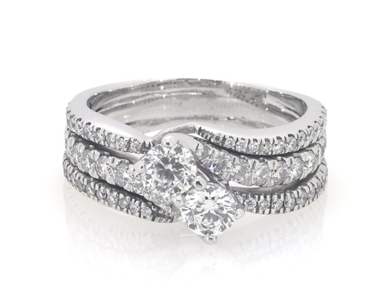 Main Image 1 of Previously Owned Ever Us Round-Cut Diamond Two-Stone Bridal Set 1-7/8 ct tw 14K White Gold Size 9.25