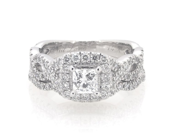 Previously Owned Neil Lane Princess-Cut Diamond Halo Bridal Set 1-1/8 ct tw 14K White Gold Size 5