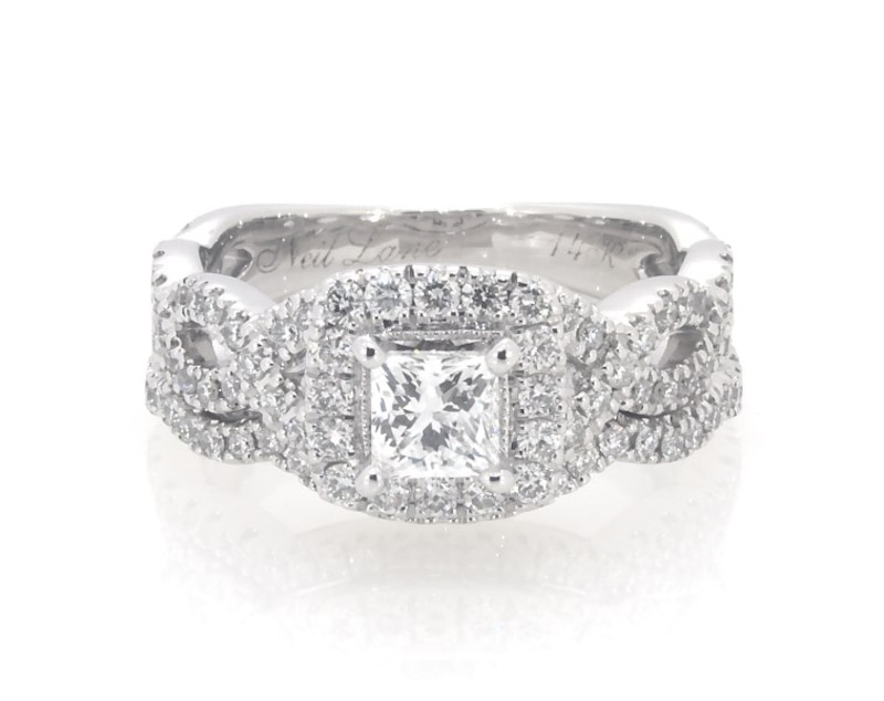 Main Image 1 of Previously Owned Neil Lane Princess-Cut Diamond Halo Bridal Set 1-1/8 ct tw 14K White Gold Size 5