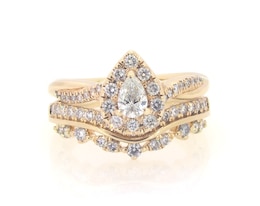 Previously Owned Pear-Shaped Diamond Halo Bridal Set 5/8 ct tw 14K Yellow Gold Size 3.75