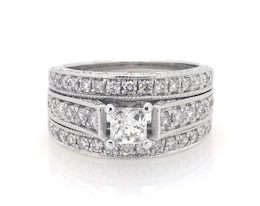 Previously Owned Princess-Cut Diamond Bridal Set 1-1/5 ct tw 14K White Gold Size 5.25