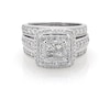 Thumbnail Image 1 of Previously Owned Princess-Cut Quad Diamond Double Halo Bridal Set 1-3/4 ct tw 14K White Gold Size 7