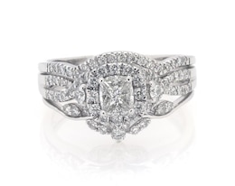 Previously Owned Pie-Cut Diamond Multi-Diamond Halo Bridal Set 1 ct tw 14K White Gold Size 10