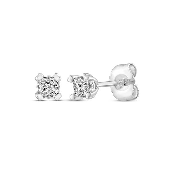 Previously Owned Diamond Solitaire Stud Earrings 1/4 ct tw Princess-cut 14K White Gold (I/I2)