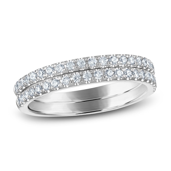 Previously Owned Diamond Double Wedding Band 3/8 ct tw Round-cut 14K White Gold