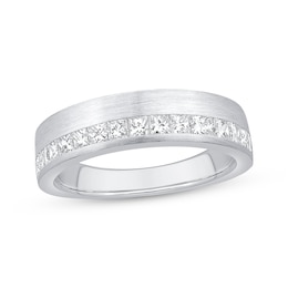 Previously Owned Men's Square-Cut Diamond Brushed Wedding Band 1 ct tw 10K White Gold