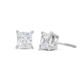 Previously Owned KAY Lab-Grown Diamonds Princess-Cut Solitaire Stud Earrings 2 ct tw 14K White Gold (F/VS2)