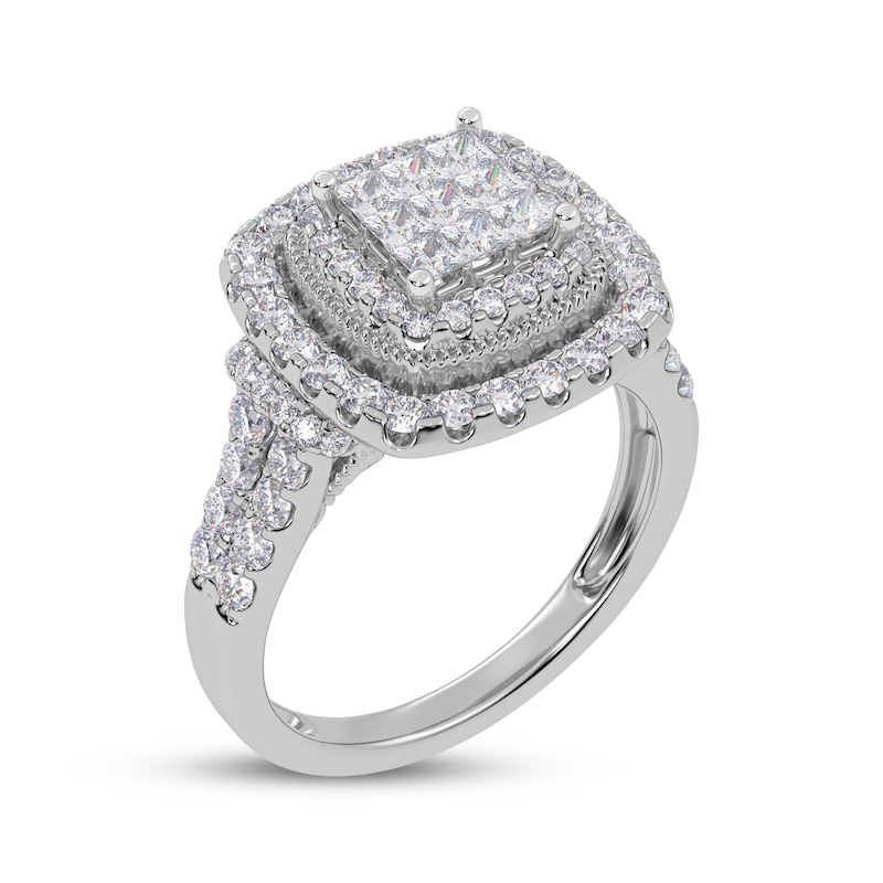 Main Image 2 of Previously Owned Princess-Cut Multi-Diamond Double Halo Engagement Ring 1 ct tw 10K White Gold
