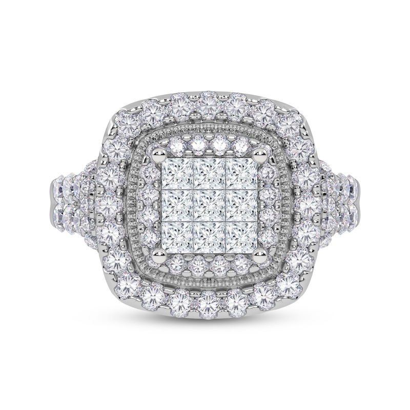 Main Image 3 of Previously Owned Princess-Cut Multi-Diamond Double Halo Engagement Ring 1 ct tw 10K White Gold