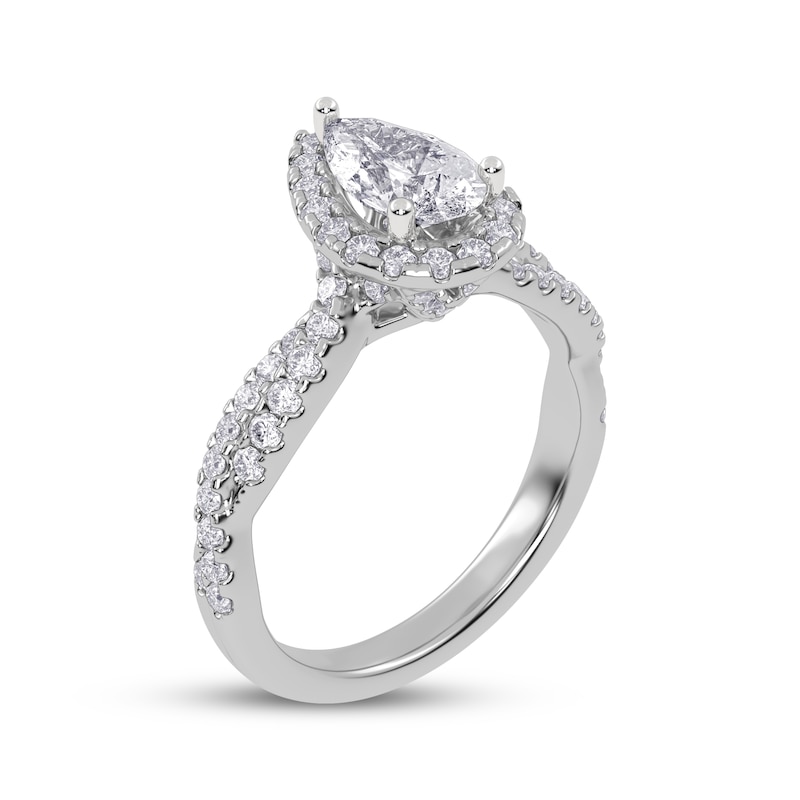 Main Image 2 of Previously Owned Pear-Shaped Lab-Grown Diamond Halo Engagement Ring 1-1/3 ct tw 14K White Gold