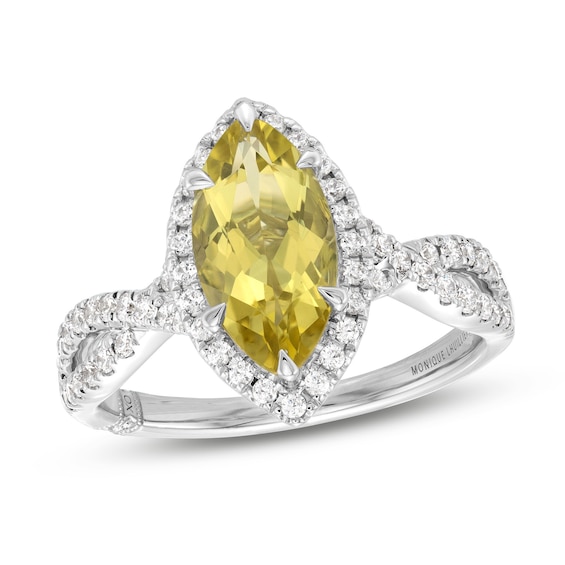 Previously Owned Monique Lhuillier Bliss Marquise-Cut Yellow Quartz & Diamond Engagement Ring 1/2 ct tw 14K White Gold