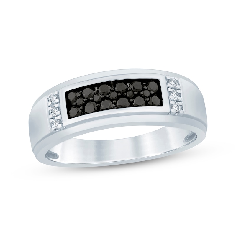 Main Image 1 of Previously Owned Men's Black & White Diamond Wedding Band 1/2 ct tw 10K White Gold