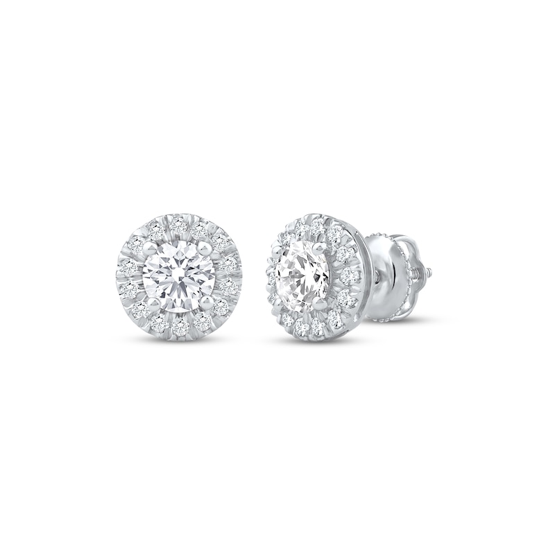 Main Image 1 of Previously Owned KAY Lab-Grown Diamonds Halo Stud Earrings 1 ct tw 14K White Gold (F/SI2)