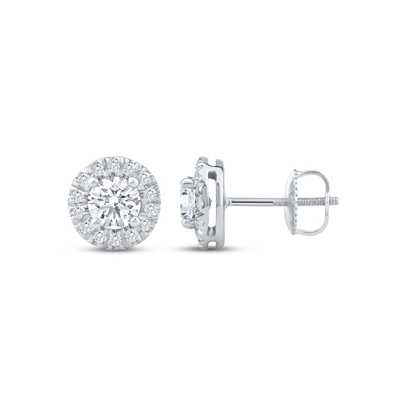 Main Image 3 of Previously Owned KAY Lab-Grown Diamonds Halo Stud Earrings 1 ct tw 14K White Gold (F/SI2)