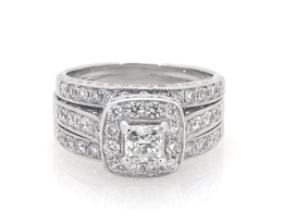 Previously Owned Princess-Cut Diamond Halo Bridal Set 1-3/8 ct tw 14K White Gold Size 6.75