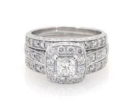 Previously Owned Princess-Cut Diamond Halo Bridal Set 1-3/8 ct tw 14K White Gold Size 5.75