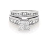 Thumbnail Image 1 of Previously Owned Princess-Cut Quad Diamond Bridal Set 2-1/5 ct tw 14K White Gold Size 6.5