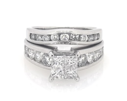 Previously Owned Princess-Cut Quad Diamond Bridal Set 2-1/5 ct tw 14K White Gold Size 6.5