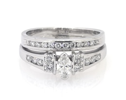 Previously Owned Marquise-Cut Diamond Bridal Set 1 ct tw 14K White Gold Size 9