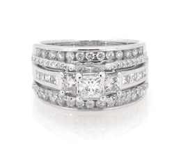 Previously Owned Princess-Cut Diamond Three-Stone Bridal Set 1-1/2 ct tw 14K White Gold Size 6.5