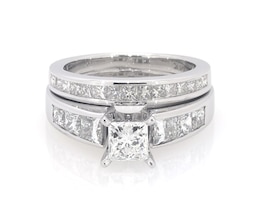 Previously Owned Princess-Cut Diamond Bridal Set 1-3/4 ct tw 14K White Gold & Platinum Size 4.75