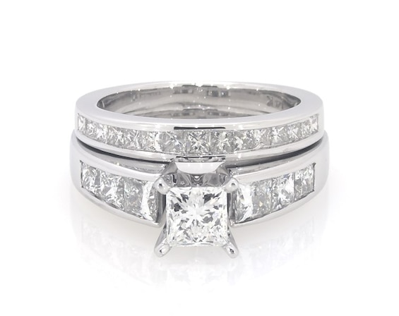 Previously Owned Princess-Cut Diamond Bridal Set 1-3/4 ct tw 14K White Gold & Platinum Size 4.75