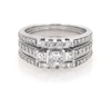 Thumbnail Image 1 of Previously Owned Princess-Cut Diamond Three-Stone Bridal Set 1-1/6 ct tw 14K White Gold Size 7.25