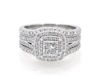 Thumbnail Image 1 of Previously Owned Princess-Cut Diamond Double Halo Bridal Set 1-3/8 ct tw 14K White Gold Size 8