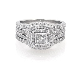 Previously Owned Princess-Cut Diamond Double Halo Bridal Set 1-3/8 ct tw 14K White Gold Size 8