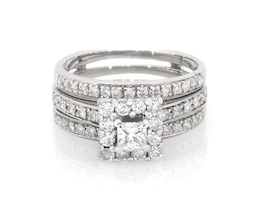 Previously Owned Princess-Cut Diamond Halo Bridal Set 7/8 ct tw 14K White Gold Size 7.75