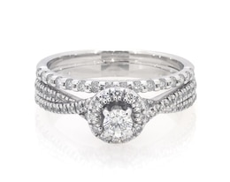 Previously Owned Round-Cut Diamond Halo Bridal Set 1/2 ct tw 10K White Gold Size 6