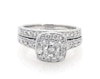 Thumbnail Image 1 of Previously Owned Princess-Cut Diamond Cushion Halo Bridal Set 1-1/5 ct tw ct tw 14K White Gold Size 6
