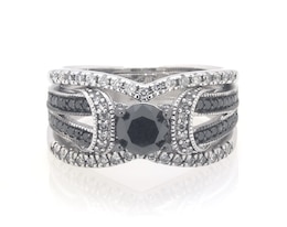 Previously Owned Round-Cut Black & White Diamond Bridal Set 1-1/8 ct tw 10K White Gold Size 6