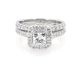 Previously Owned Neil Lane Princess-Cut Diamond Halo Bridal Set 2-5/8 ct tw 14K White Gold Size 8.25