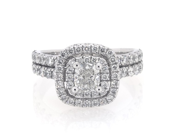 Previously Owned Neil Lane Cushion-Cut Diamond Double Halo Bridal Set 1-5/8 ct tw 14K White Gold Size 5.25