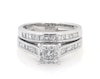 Thumbnail Image 1 of Previously Owned Princess-Cut Diamond Halo Bridal Set 7/8 ct tw 14K White Gold Size 5.25