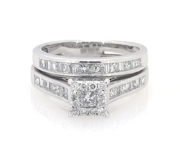Previously Owned Princess-Cut Diamond Halo Bridal Set 7/8 ct tw 14K White Gold Size 5.25