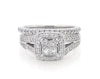 Thumbnail Image 1 of Previously Owned Princess-Cut Quad Diamond Halo Bridal Set 7/8 ct tw 14K White Gold Size 6.5