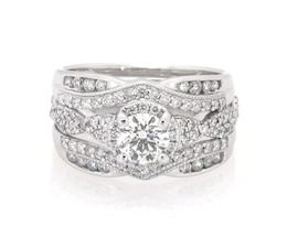 Previously Owned Round-Cut Diamond Halo Bridal Set 1 ct tw 14K White Gold Size 4.75