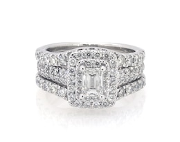 Previously Owned THE LEO Diamond Emerald-Cut Double Halo Bridal Set 1-3/4 ct tw 14K White Gold Size 5