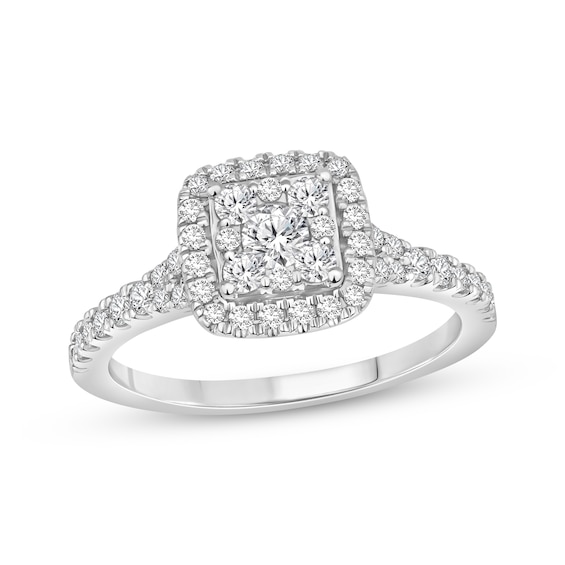 Previously Owned Multi-Diamond Center Cushion-Shaped Engagement Ring 3/4 ct tw 10K White Gold