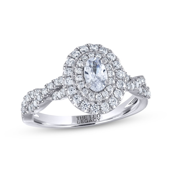 Previously Owned THE LEO Legacy Lab-Grown Diamond Oval-Cut Double Halo Twist Engagement Ring 7/8 ct tw 14K White Gold