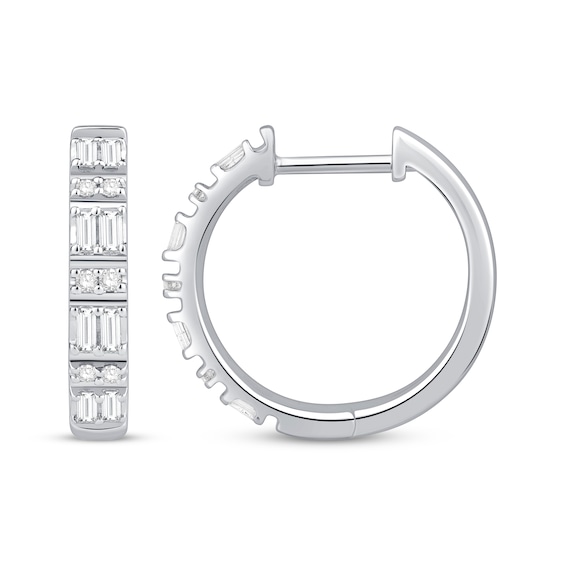 Previously Owned Baguette & Round-Cut Diamond Hoop Earrings 1/3 ct tw 10K White Gold