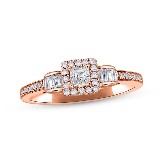 Previously Owned Adrianna Papell Diamond Engagement Ring 1/3 ct tw Princess, Baguette & Round-cut 14K Rose Gold