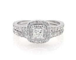 Previously Owned Neil Lane Princess-Cut Diamond Double Halo Bridal Set 1-1/3 ct tw 14K White Gold Size 5.75