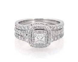 Previously Owned Neil Lane Princess-Cut Diamond Double Halo Bridal Set 1-3/4 ct tw 14K White Gold Size 5.75