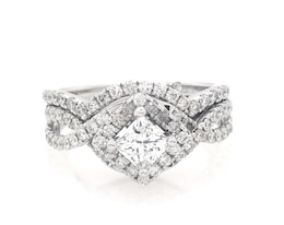 Previously Owned THE LEO Princess-Cut Diamond Halo Bridal Set 1-3/8 ct tw 14K White Gold Size 7